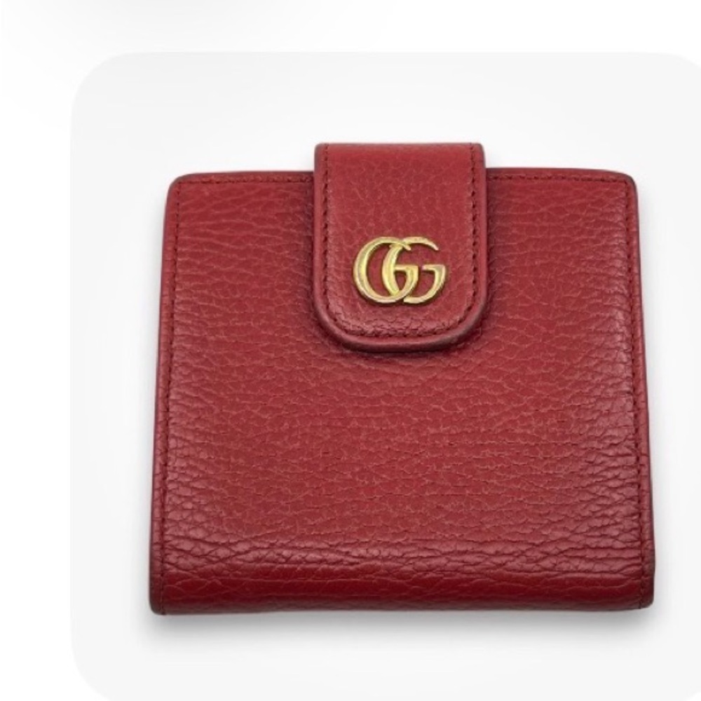 Gucci GG Red Leather Wallet with Gold Logo good condition